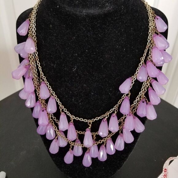 3-Tier Necklace Purple Plastic Beads Layered Statement Fashion Jewelry - Picture 1 of 1